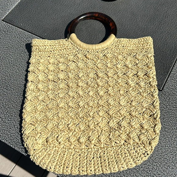 J Crew tortoise handle woven bag - Picture 2 of 6